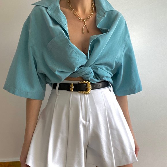 Vintage Textured Silk Slouchy Button Up - Picture 2 of 5